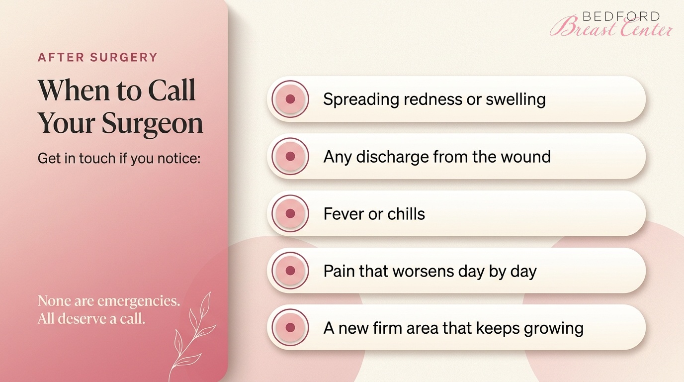 Warning signs to call your surgeon after lumpectomy breast surgery