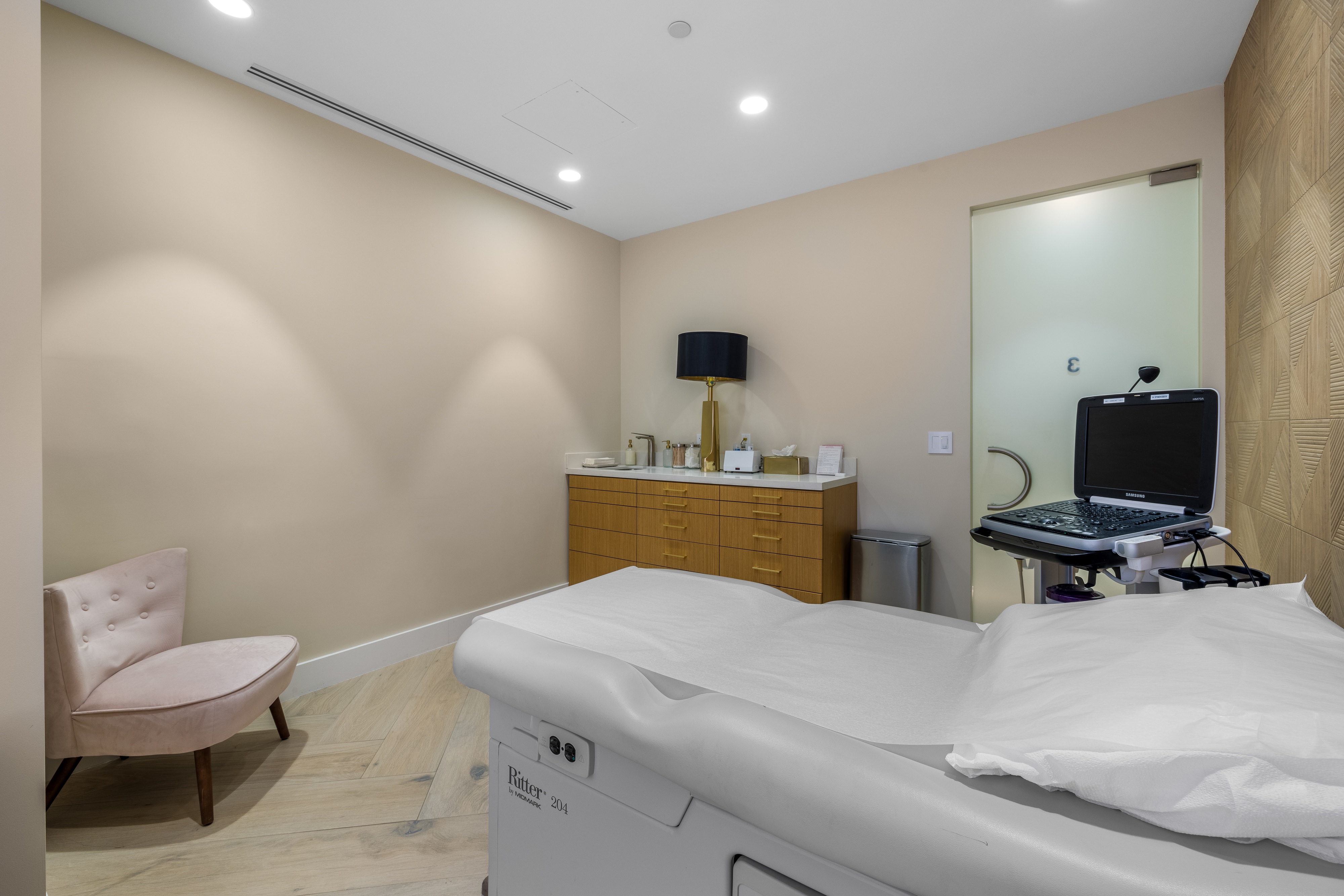 View of exam room at Bedford Breast Center