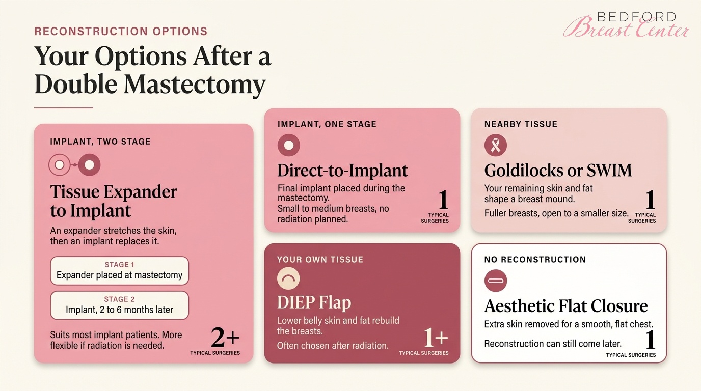 Immediate, delayed-immediate and delayed reconstruction timing after a double mastectomy, and when each fits best