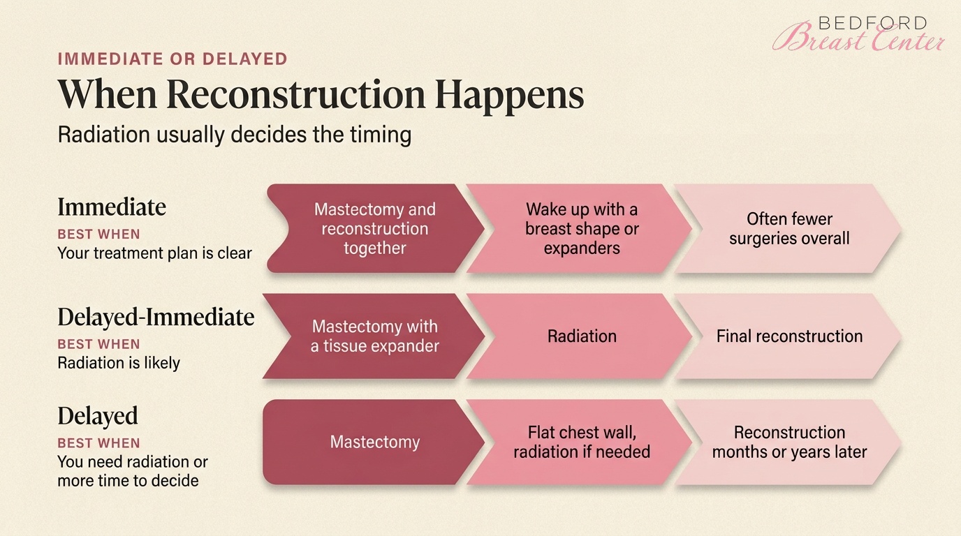 Immediate, delayed-immediate and delayed reconstruction timing after a double mastectomy, and when each fits best